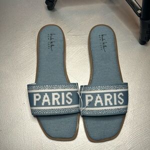 New - Nicole Miller New York Paris Slides Blue Denim